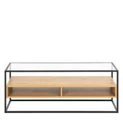 Clearance Drawer LUMA Meuble TV en verre, bois et métal L120cm