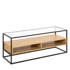 Clearance Drawer LUMA Meuble TV en verre, bois et métal L120cm