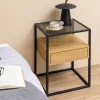 New Drawer LUMA Table de chevet 1 tiroir en verre, bois et métal