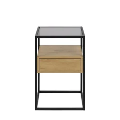 New Drawer LUMA Table de chevet 1 tiroir en verre, bois et métal