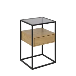 New Drawer LUMA Table de chevet 1 tiroir en verre, bois et métal