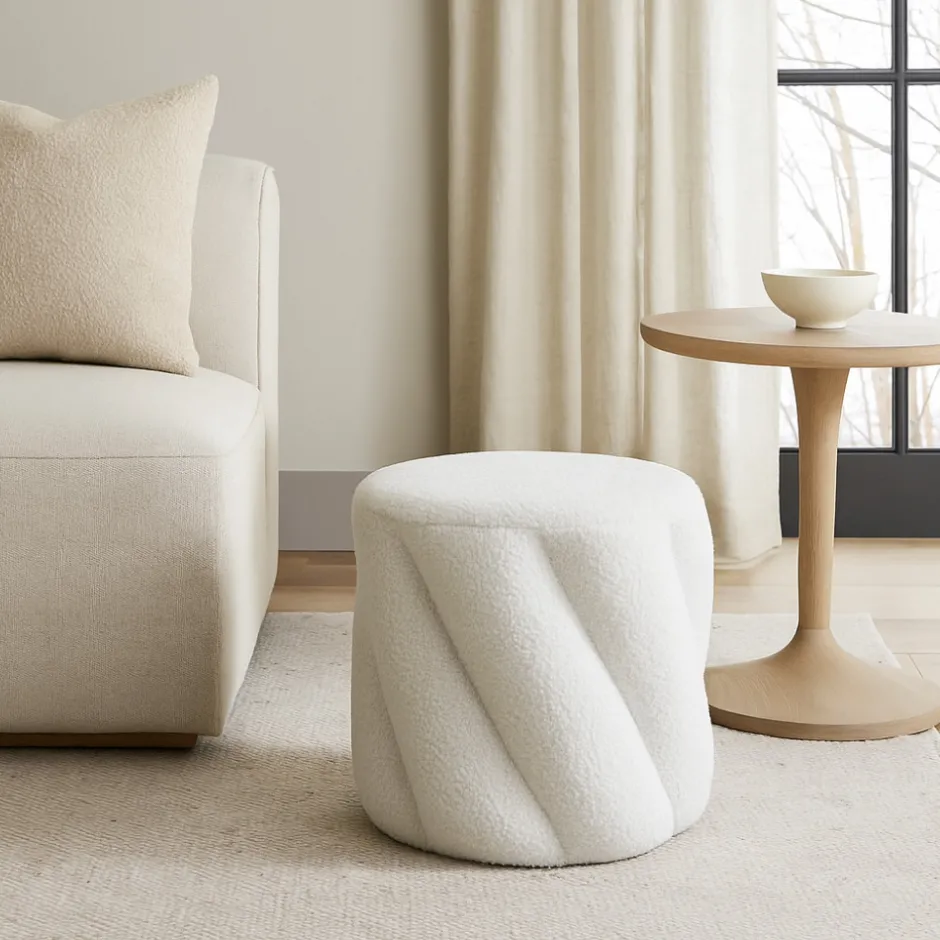Hot Drawer MALLOW Pouf rond en tissu bouclette ø37cm