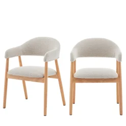 Sale Drawer MARINA Lot de 2 fauteuils de table en tissu bouclette et bois