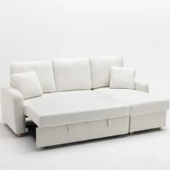 Discount Drawer MATERA Canapé d'angle réversible convertible 3 places en tissu bouclette avec coffre