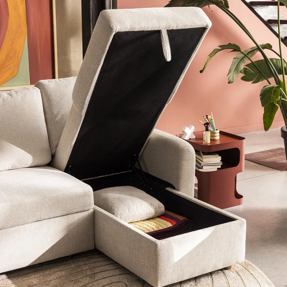 Online Drawer MATERA Canapé d'angle réversible convertible 3 places en tissu avec coffre