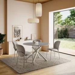 Drawer MATTHEO Table à manger 4 personnes ronde effet travertin et métal ø120cm