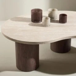 Venture Home MEGG Table basse organique effet travertin et bois 130x78cm