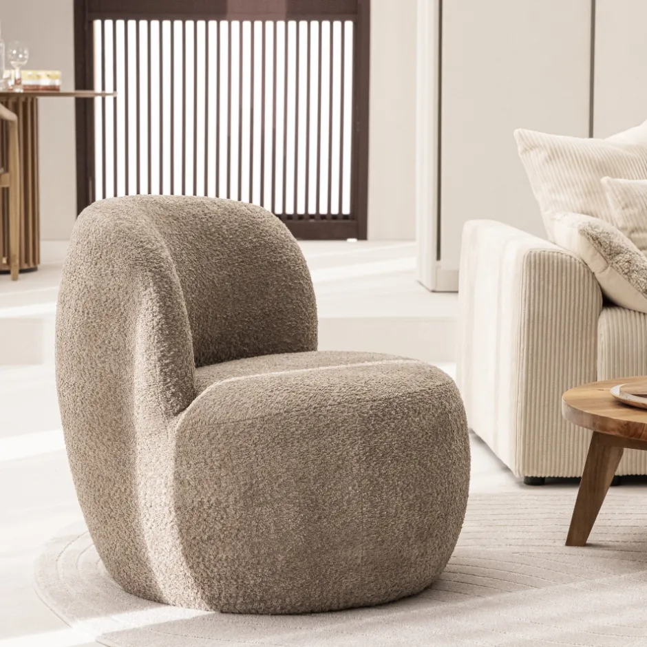 Outlet Drawer MO Fauteuil rond en tissu bouclette
