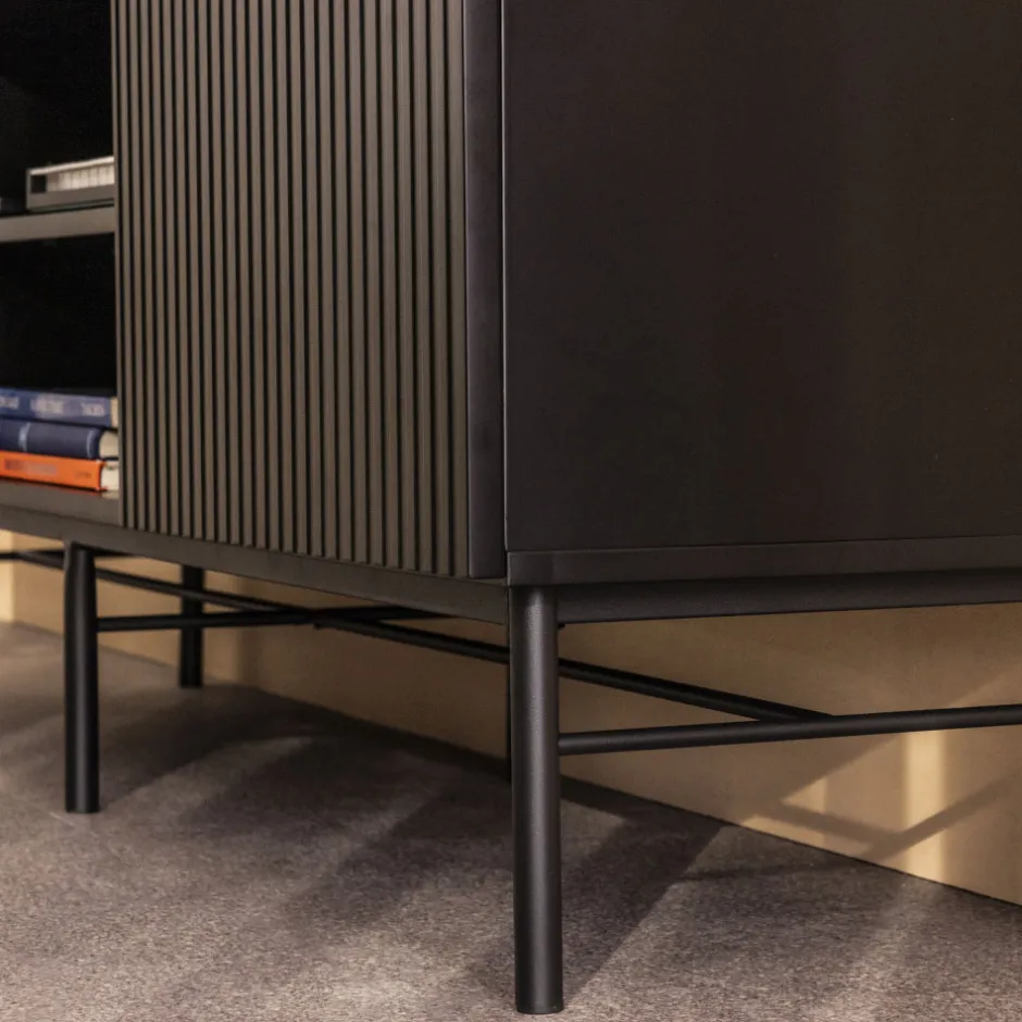 Online Drawer MOLLY Meuble tv 2 portes, 2 niches en bois et métal L150cm