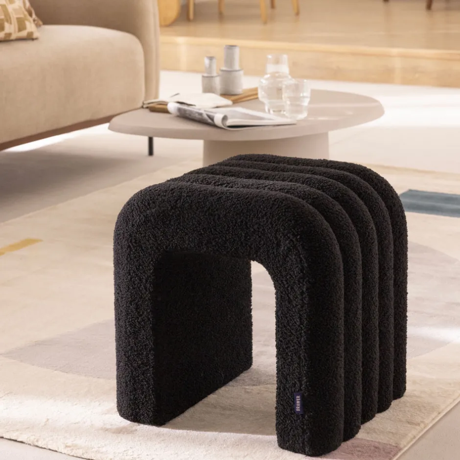 Discount Drawer MUI Lot de 2 tabourets rembourrés en tissu bouclette