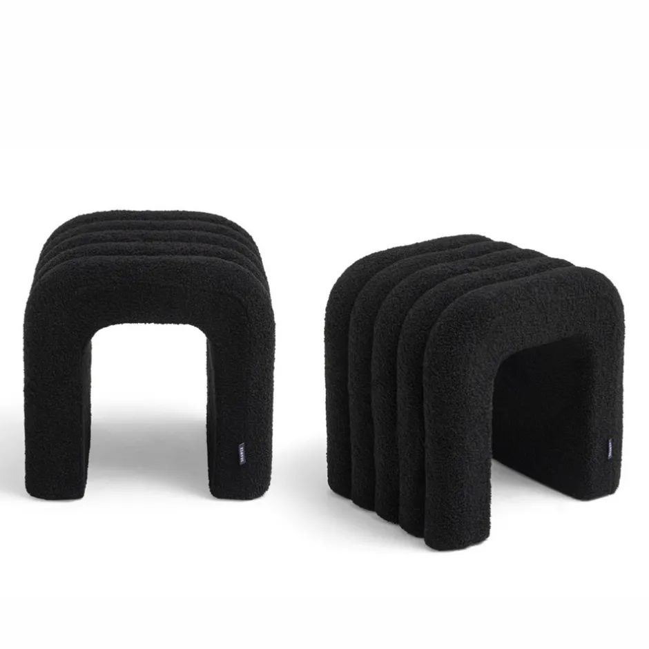 Discount Drawer MUI Lot de 2 tabourets rembourrés en tissu bouclette