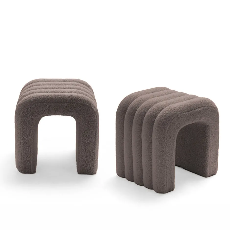 Discount Drawer MUI Lot de 2 tabourets rembourrés en tissu bouclette