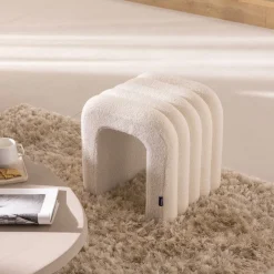 New Drawer MUI Tabouret rembourré en tissu bouclette
