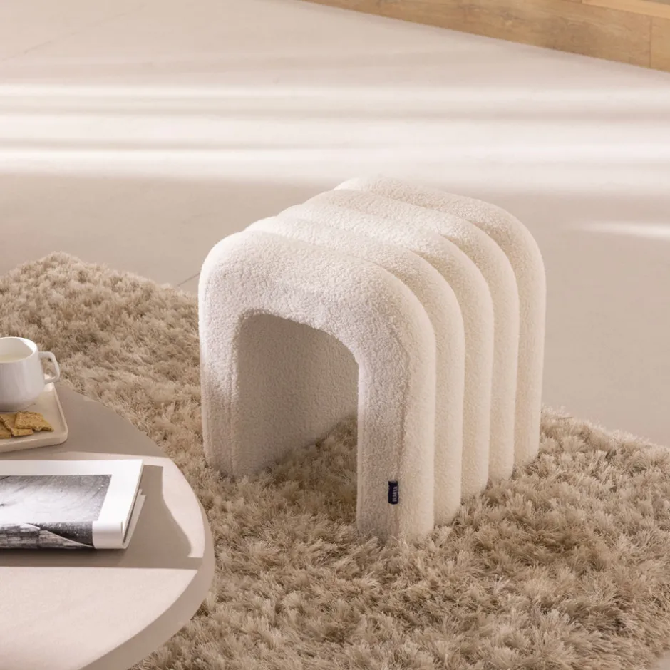 New Drawer MUI Tabouret rembourré en tissu bouclette