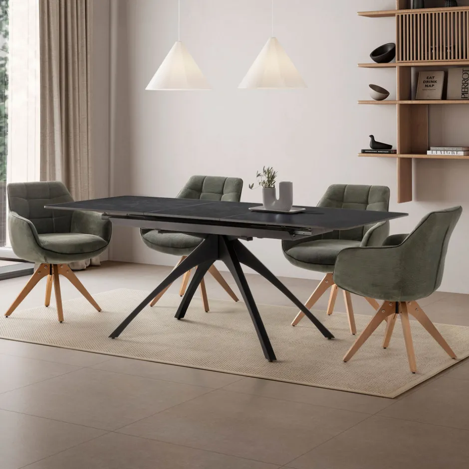 Online No name MYSTARA Table à manger extensible 6 à 8 personnes en céramique et métal 150-200x85cm