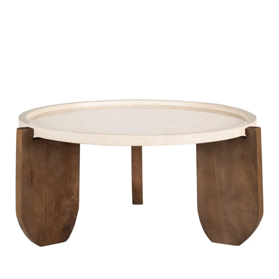 Hot Drawer NADOR Table basse en marbre et bois massif ø80cm