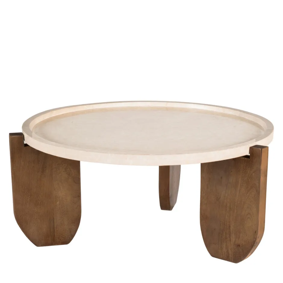 Hot Drawer NADOR Table basse en marbre et bois massif ø80cm