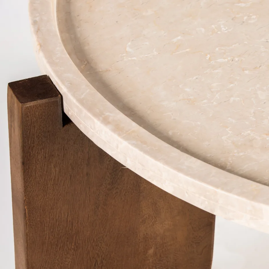 Hot Drawer NADOR Table basse en marbre et bois massif ø80cm