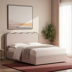 Discount Drawer NAGOYA Lit coffre en tissu avec tête de lit ondulée 160x200cm