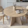 Sale Drawer NARO Table à manger 4 personnes ronde effet travertin