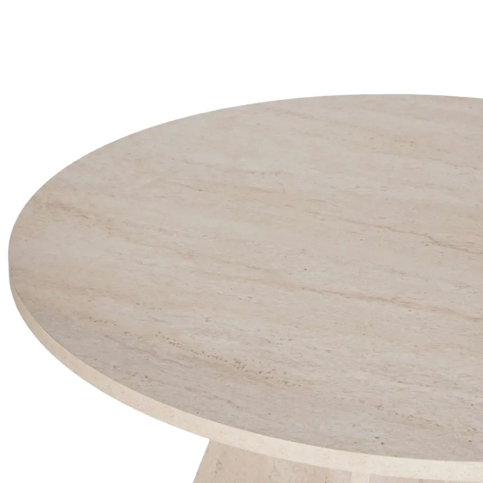 Sale Drawer NARO Table à manger 4 personnes ronde effet travertin