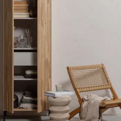 Clearance Woood NEW GRAVURE Colonne de rangement en bois 2 portes 1 tiroir H210cm