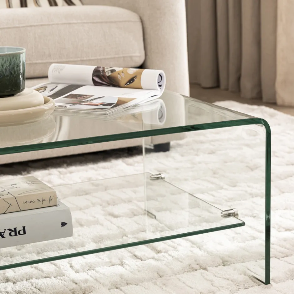 Clearance Drawer NIDO Table basse double plateau en verre L110cm