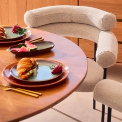 Clearance Drawer NORI Lot de 2 fauteuils de table en tissu bouclette et métal