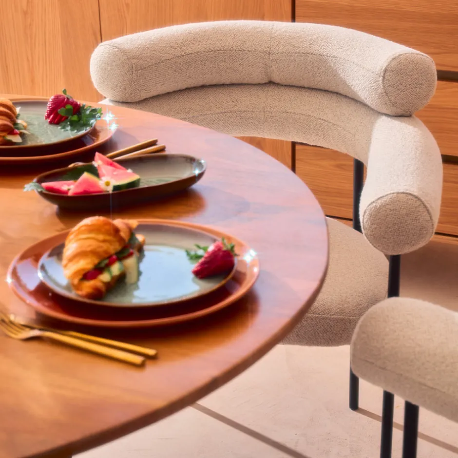 Clearance Drawer NORI Lot de 2 fauteuils de table en tissu bouclette et métal