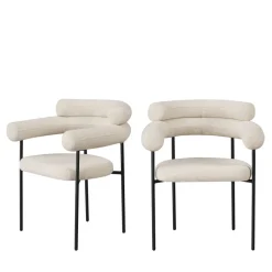 Clearance Drawer NORI Lot de 2 fauteuils de table en tissu bouclette et métal