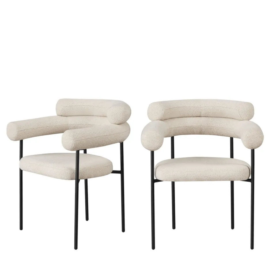 Clearance Drawer NORI Lot de 2 fauteuils de table en tissu bouclette et métal