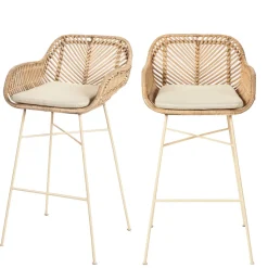 Online Drawer NUNUHAI Lot de 2 tabourets de bar en rotin pieds beiges H68cm
