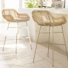 Drawer NUNUHAI Lot de 2 tabourets de bar en rotin pieds beiges 76cm