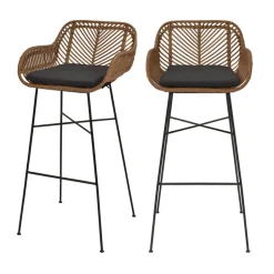 Drawer NUNUHAI Lot de 2 tabourets de bar en rotin H76cm
