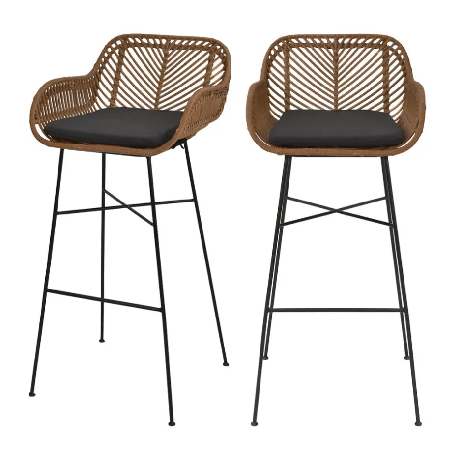 Drawer NUNUHAI Lot de 2 tabourets de bar en rotin H76cm