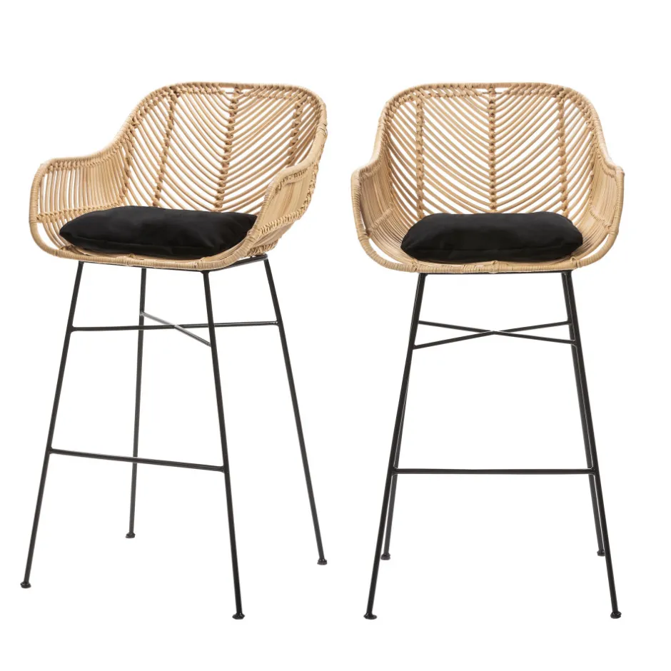 Online Drawer NUNUHAI Lot de 2 tabourets de bar en rotin H68cm