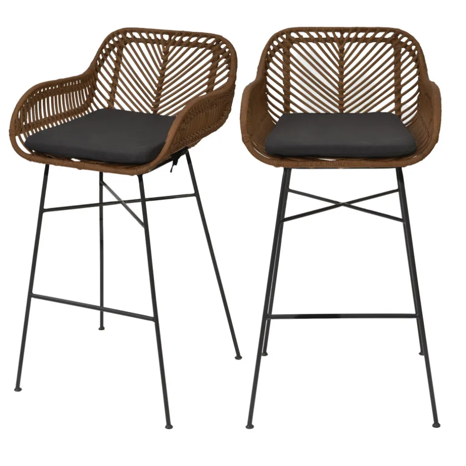Online Drawer NUNUHAI Lot de 2 tabourets de bar en rotin H68cm