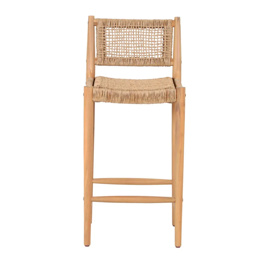 Best Drawer NURI Lot de 2 tabourets de bar intérieur/extérieur en bois d'acacia et résine tressée H66cm