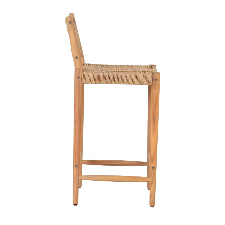 Best Drawer NURI Lot de 2 tabourets de bar intérieur/extérieur en bois d'acacia et résine tressée H66cm
