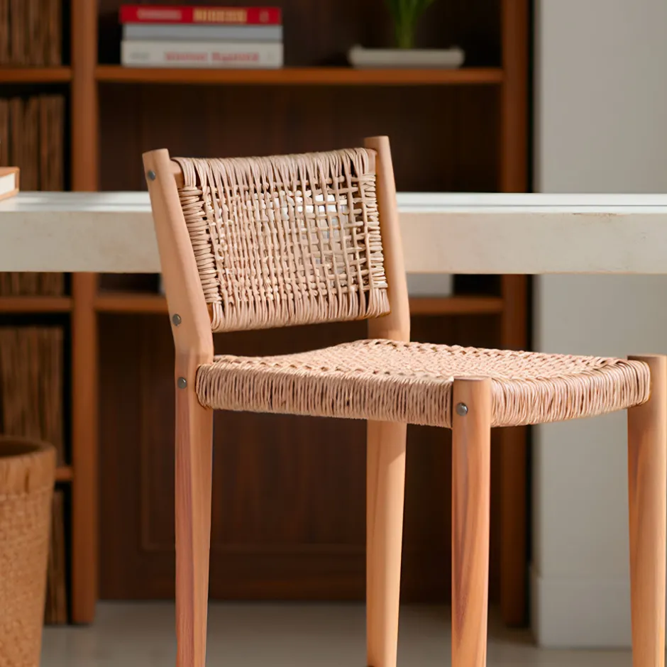 Best Drawer NURI Lot de 2 tabourets de bar intérieur/extérieur en bois d'acacia et résine tressée H66cm