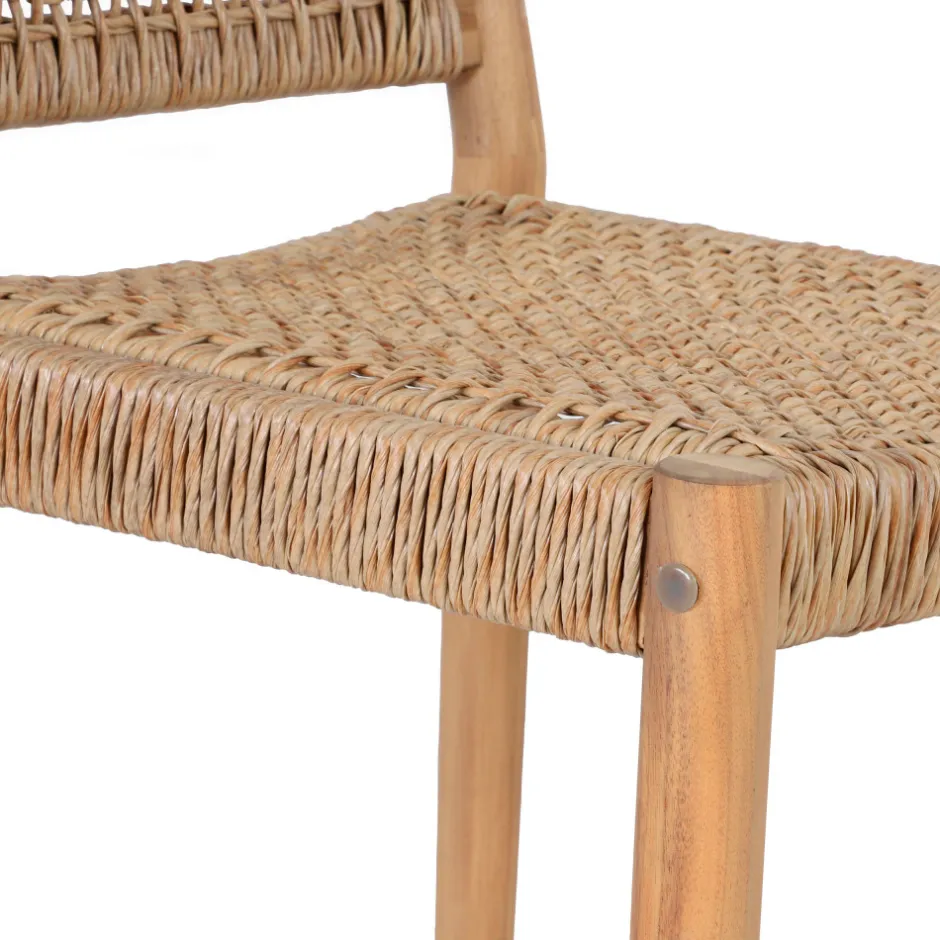 Best Drawer NURI Lot de 2 tabourets de bar intérieur/extérieur en bois d'acacia et résine tressée H66cm