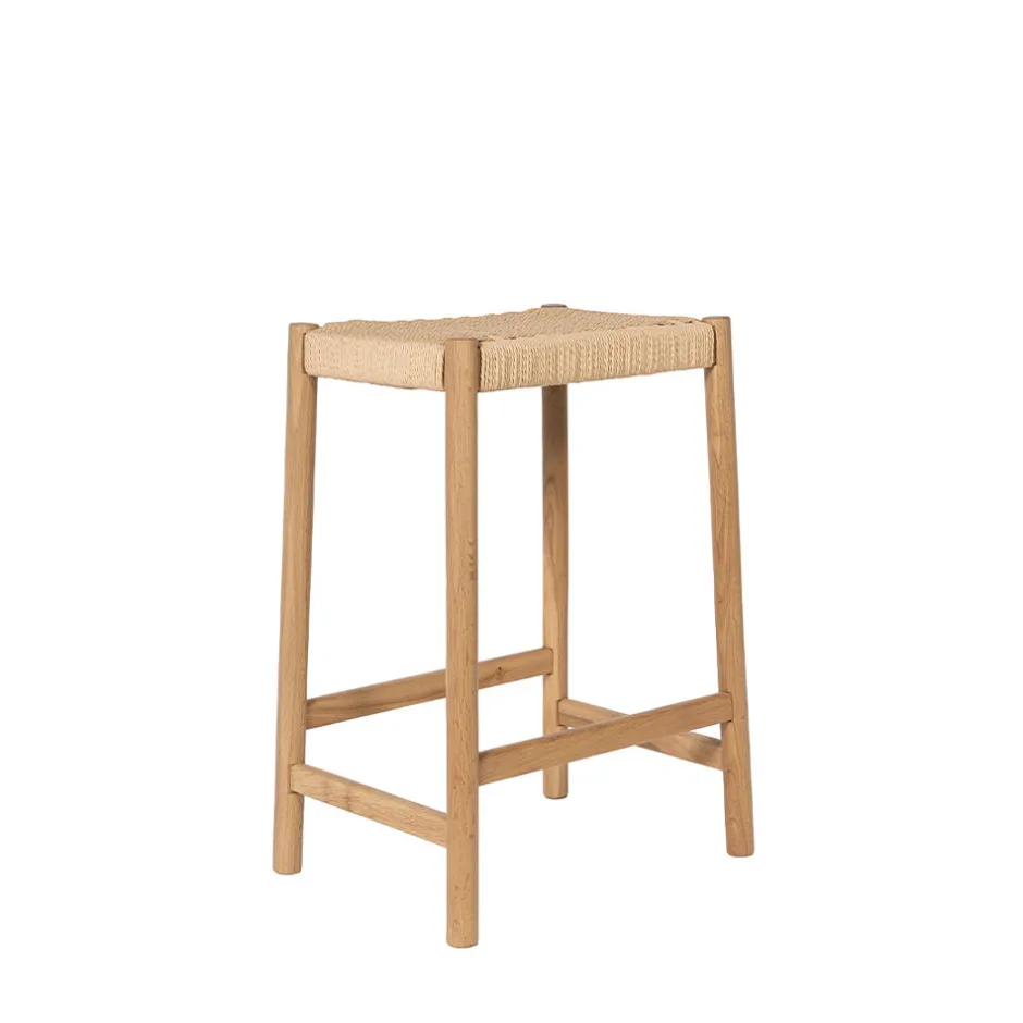 Outlet Drawer PAOLO Tabouret de bar en corde tressée et bois H65cm