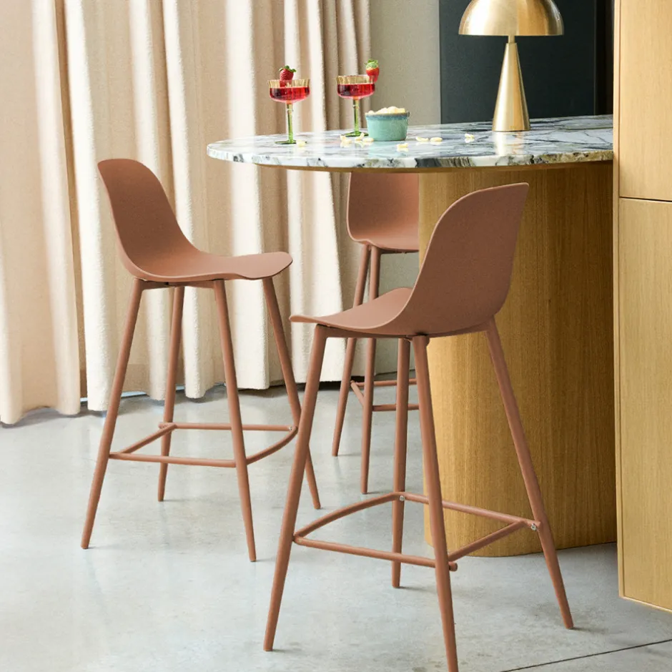 New Drawer PORTLAND Lot de 4 tabourets de bar intérieur et extérieur en plastique et métal H65cm