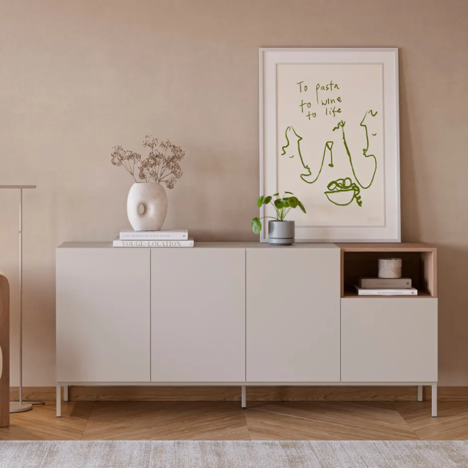 New Drawer QUENOR Buffet 4 portes en bois et métal L180cm