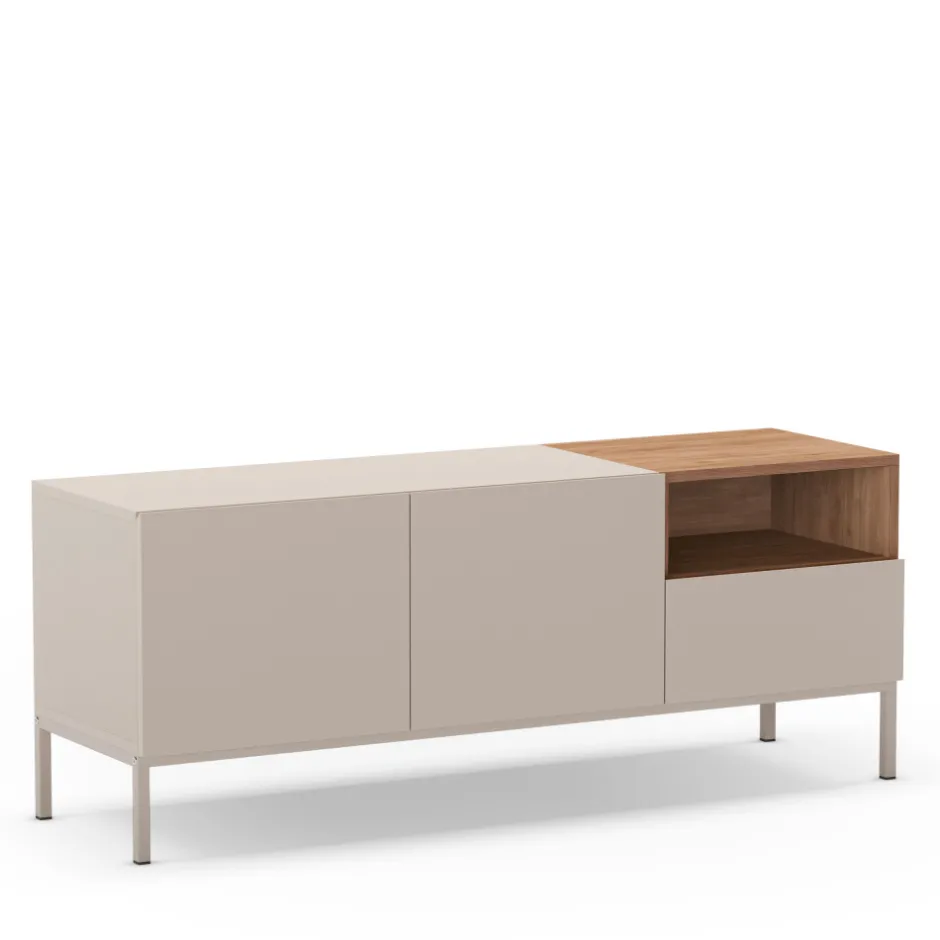 Best Drawer QUENOR Meuble TV 2 portes 1 tiroir en bois et métal L140cm