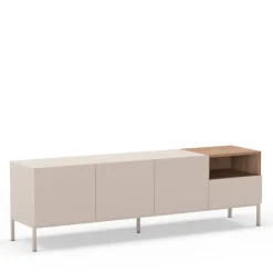 Discount Drawer QUENOR Meuble TV 3 portes 1 tiroir en bois et métal L180cm