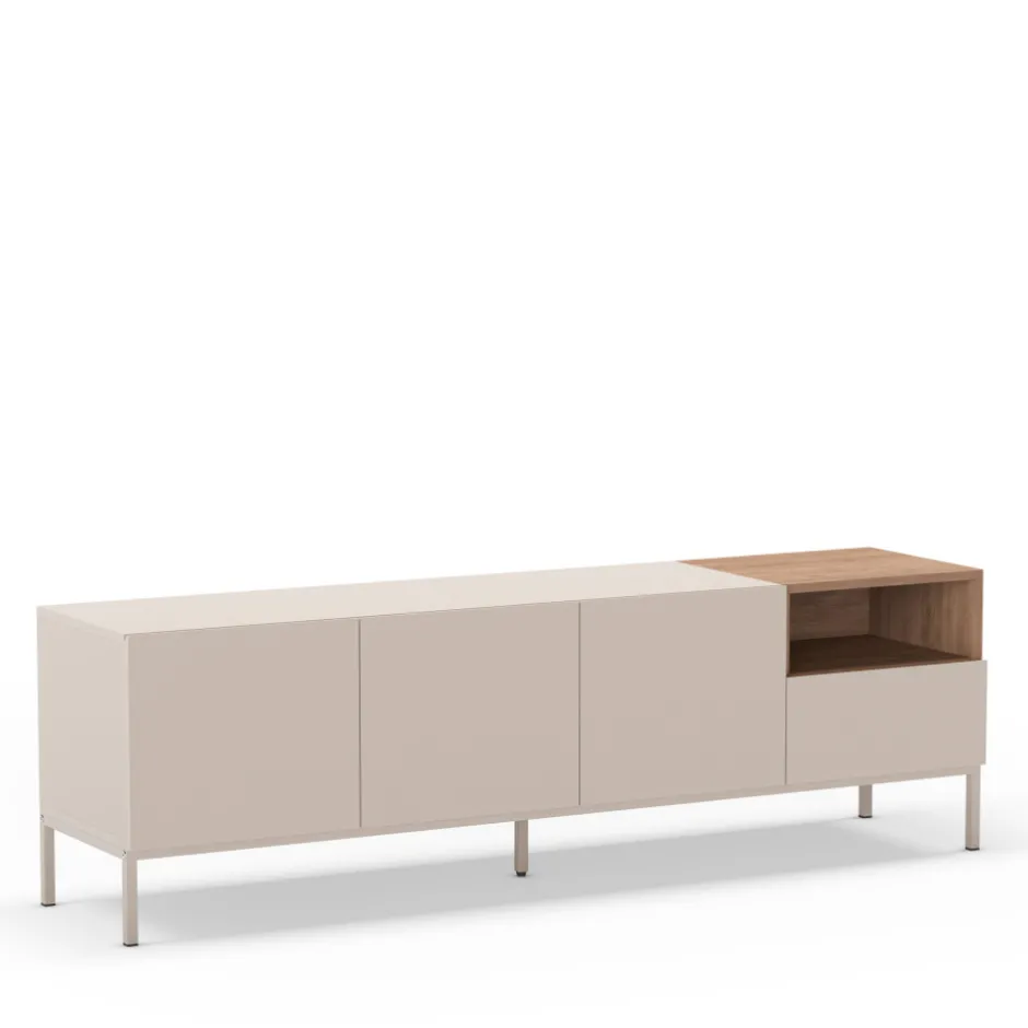 Discount Drawer QUENOR Meuble TV 3 portes 1 tiroir en bois et métal L180cm