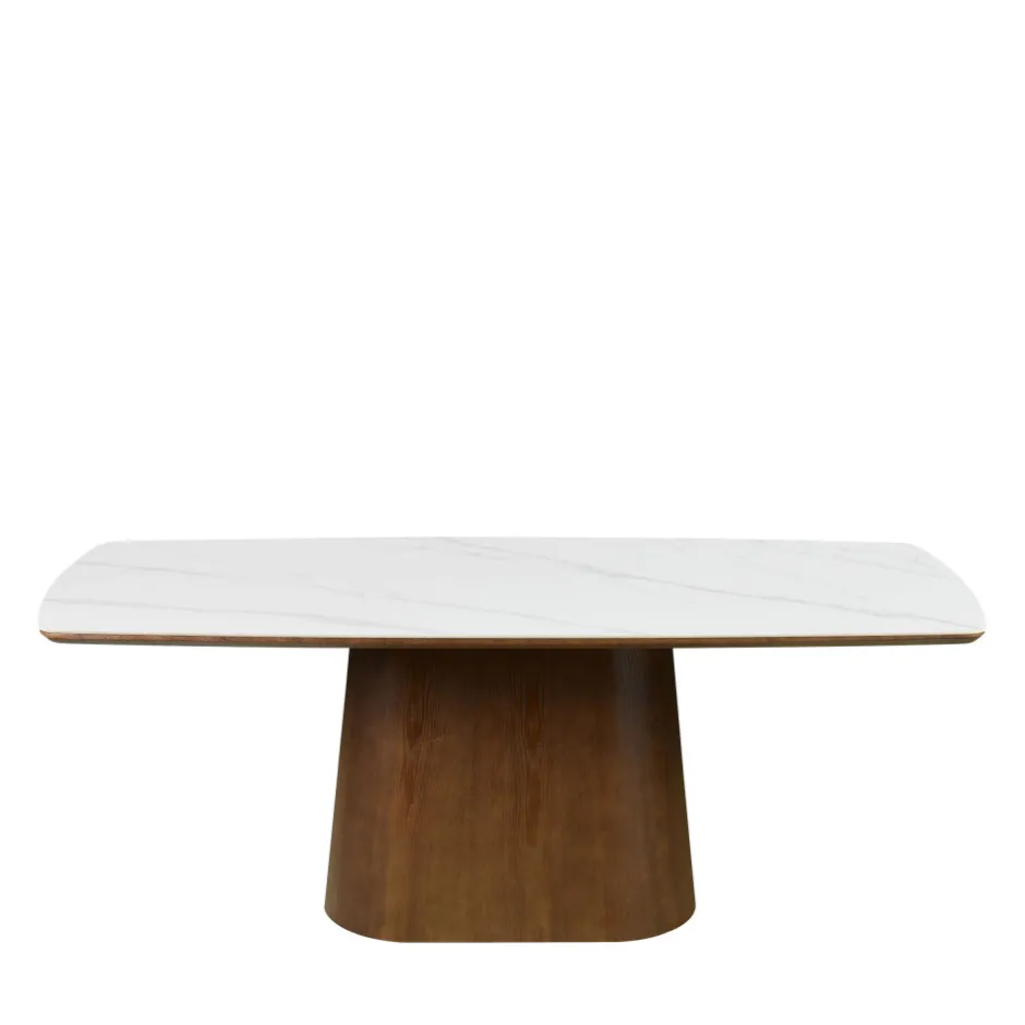 Drawer RENO Table à manger 8 personnes effet marbre et bois