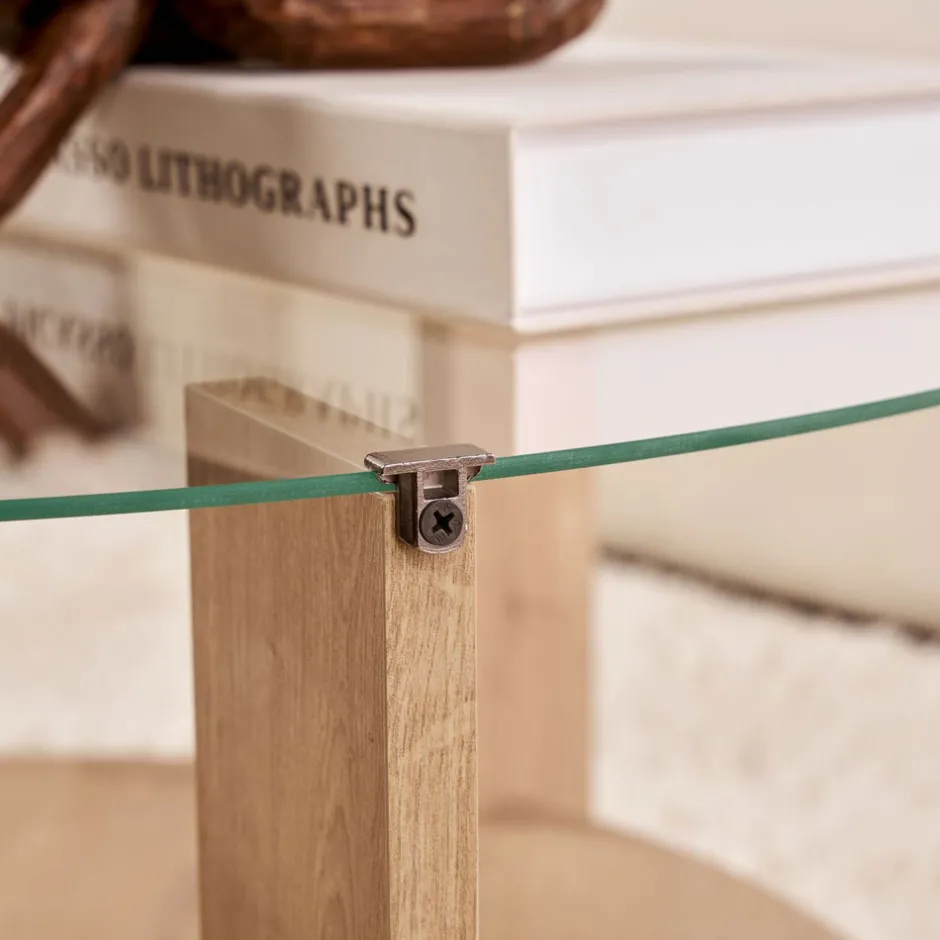 Discount Drawer RIA Table basse ronde en verre trempé et bois ø75cm