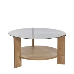 Sale Drawer RIA Table basse ronde en verre fumé et bois ø75cm